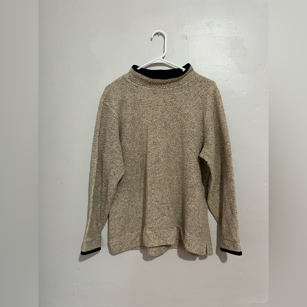L.L. Bean Men's Tan Turtleneck Sweater with Black Accents